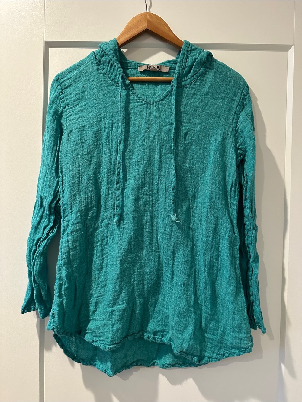 FLAX Designs Teal Linen Gauze Hooded Pullover Tunic